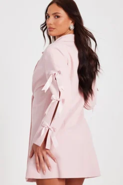 Quiz Bow Sleeve Blazer Dress Baby Pink Hot