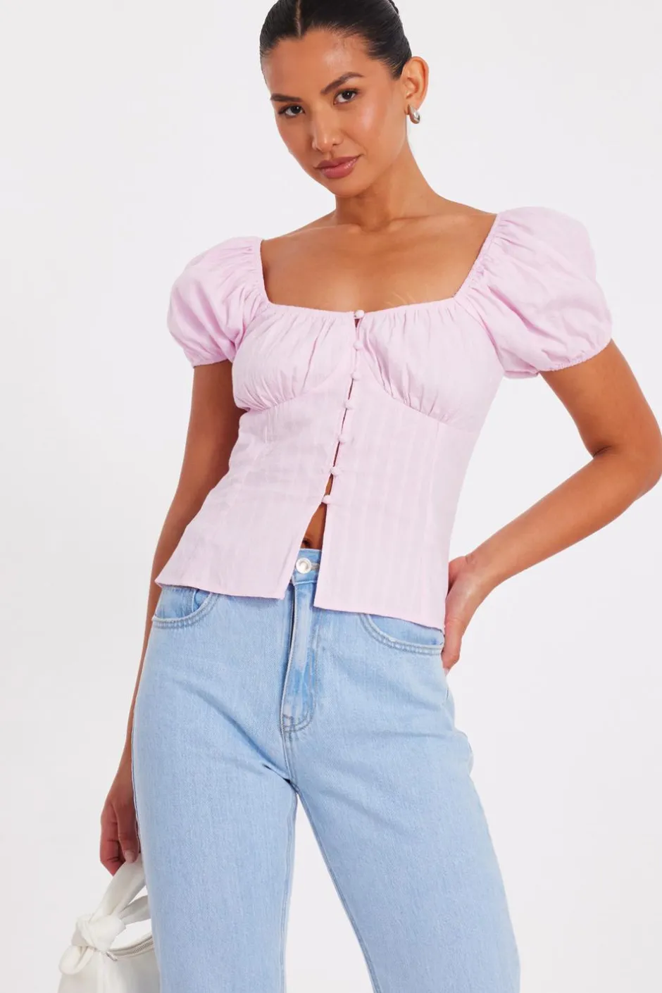 Quiz Baby Pink Button Front Top Outlet