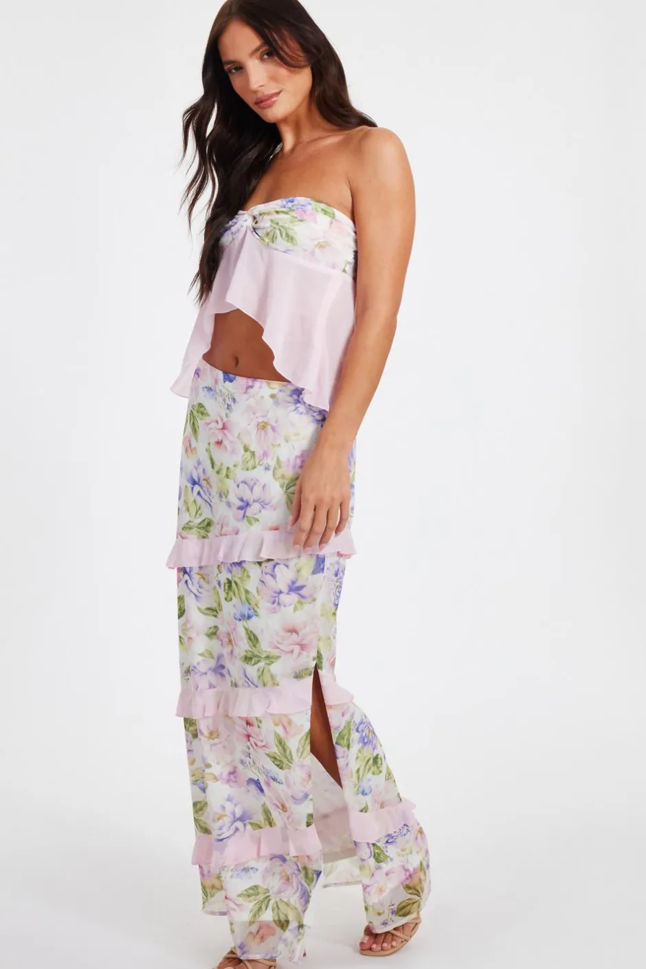 Quiz Baby Pink Chiffon Ruffle Maxi Skirt Best