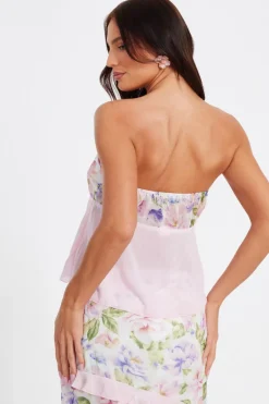 Quiz Baby Pink Floaty Bandeau Top New