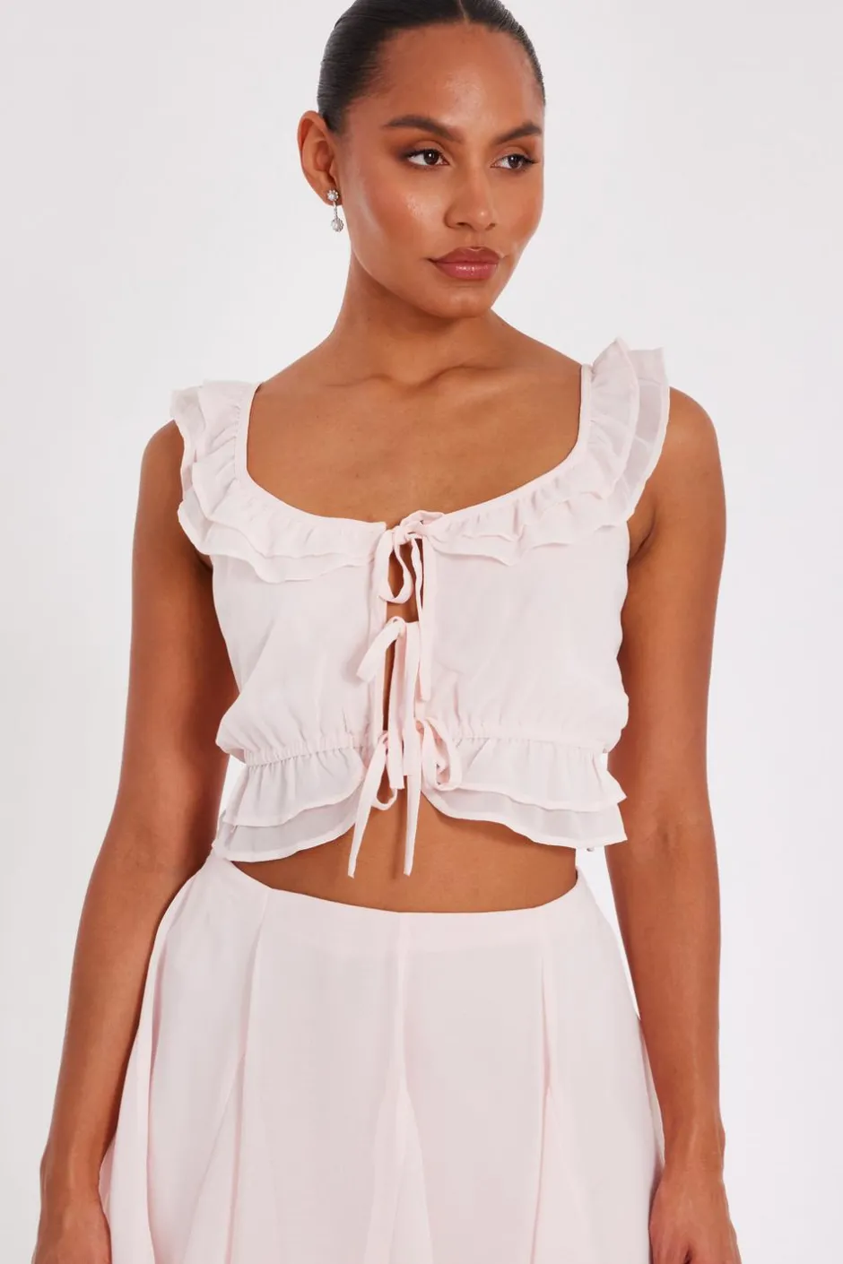 Quiz Baby Pink Ruffle Crop Top Discount