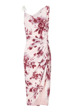 Quiz Baby Pink Satin Floral Midi Dress Clearance
