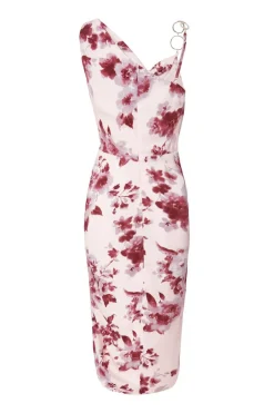Quiz Baby Pink Satin Floral Midi Dress Clearance