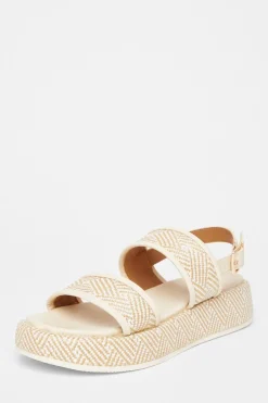 Quiz Beige Aztec Double Strap Flatform Sandals Sale