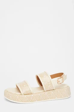 Quiz Beige Aztec Double Strap Flatform Sandals Sale