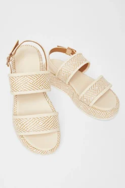 Quiz Beige Aztec Double Strap Flatform Sandals Sale