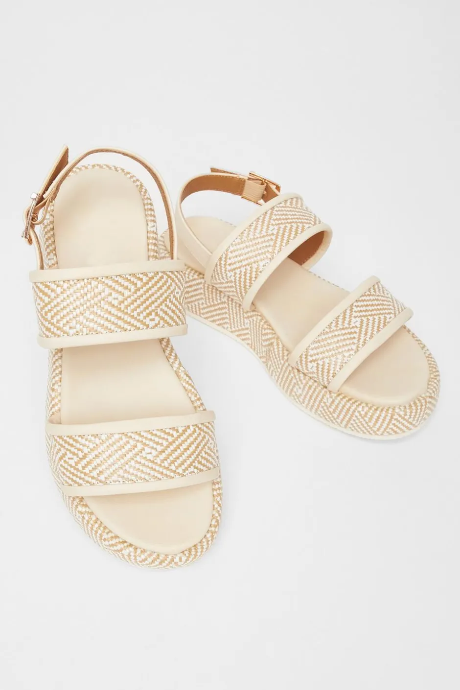 Quiz Beige Aztec Double Strap Flatform Sandals Sale