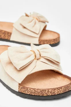 Quiz Bow Flat Sandals Beige