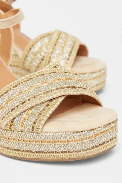 Quiz Cross Strap Diamante Wedges Beige Best