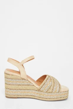 Quiz Cross Strap Diamante Wedges Beige Best