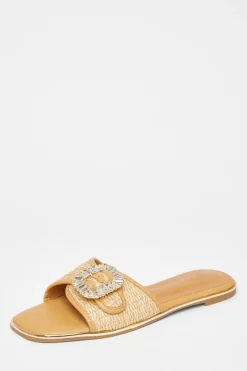 Quiz Diamante Buckle Flat Sandals Beige Discount