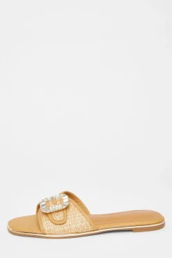 Quiz Diamante Buckle Flat Sandals Beige Discount