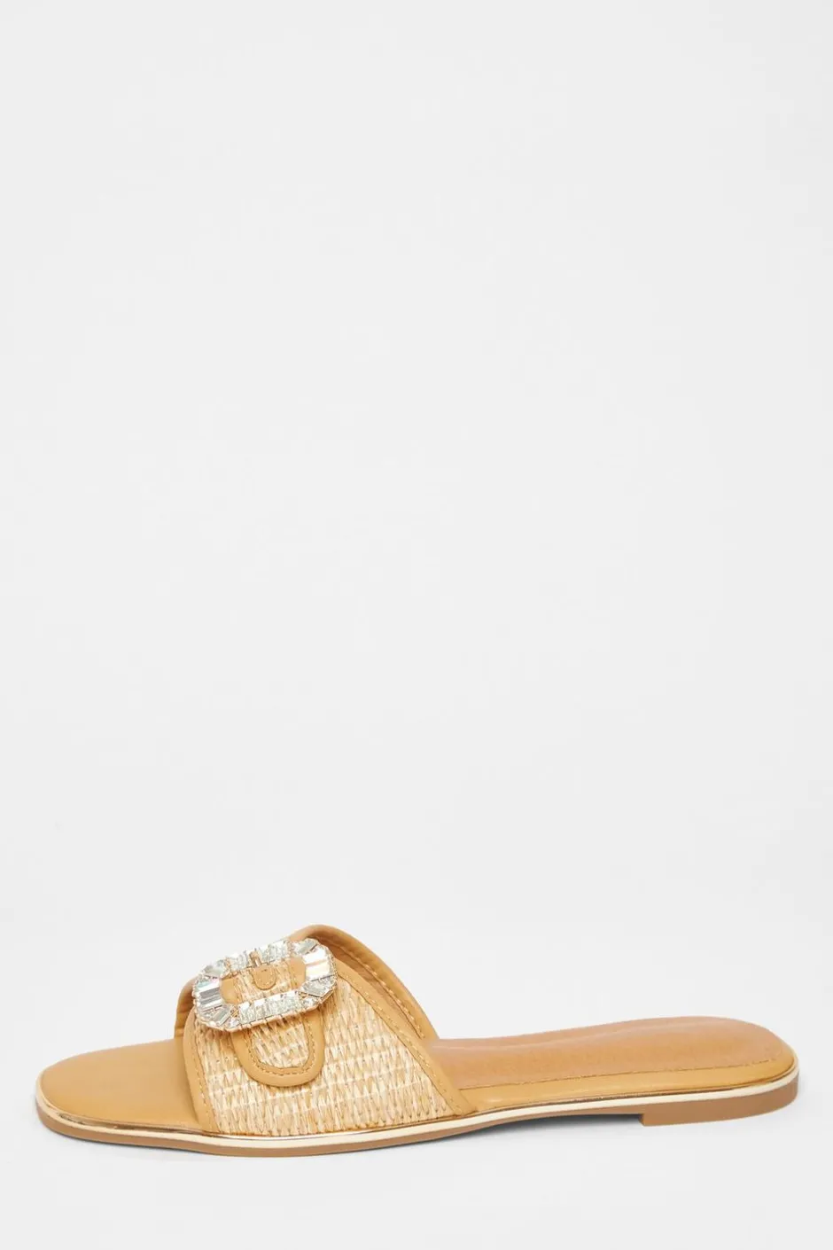 Quiz Diamante Buckle Flat Sandals Beige Discount