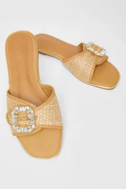Quiz Diamante Buckle Flat Sandals Beige Discount