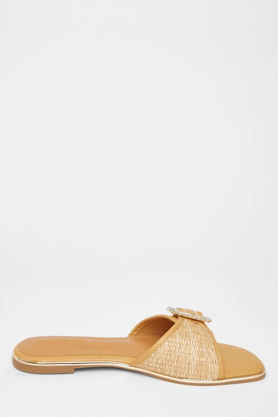 Quiz Diamante Buckle Flat Sandals Beige Discount
