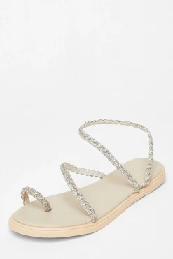 Quiz Diamante Pleated Flat Sandals Beige Online
