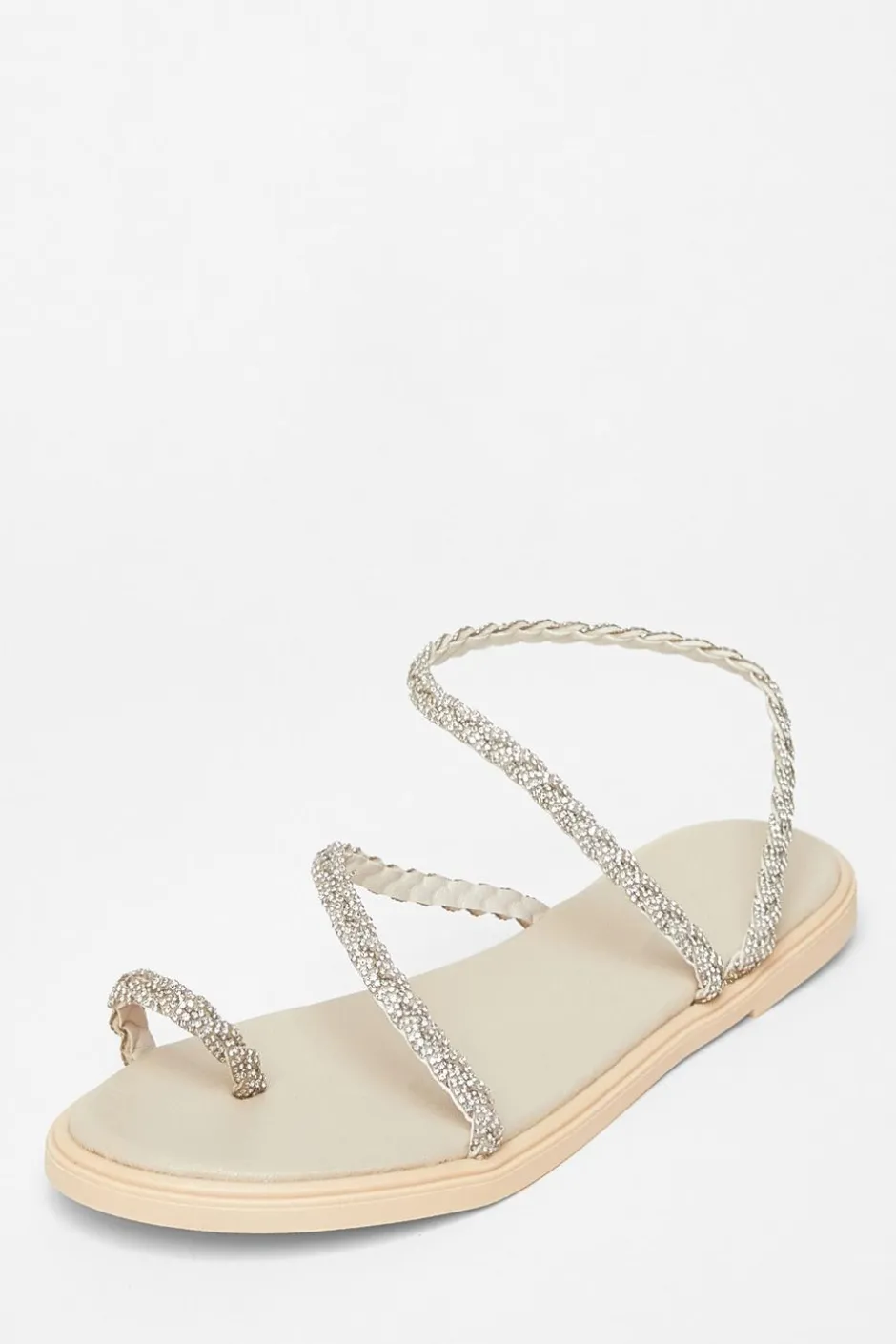 Quiz Diamante Pleated Flat Sandals Beige Online