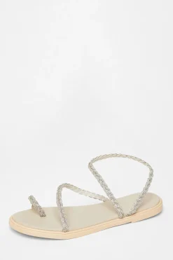 Quiz Diamante Pleated Flat Sandals Beige Online