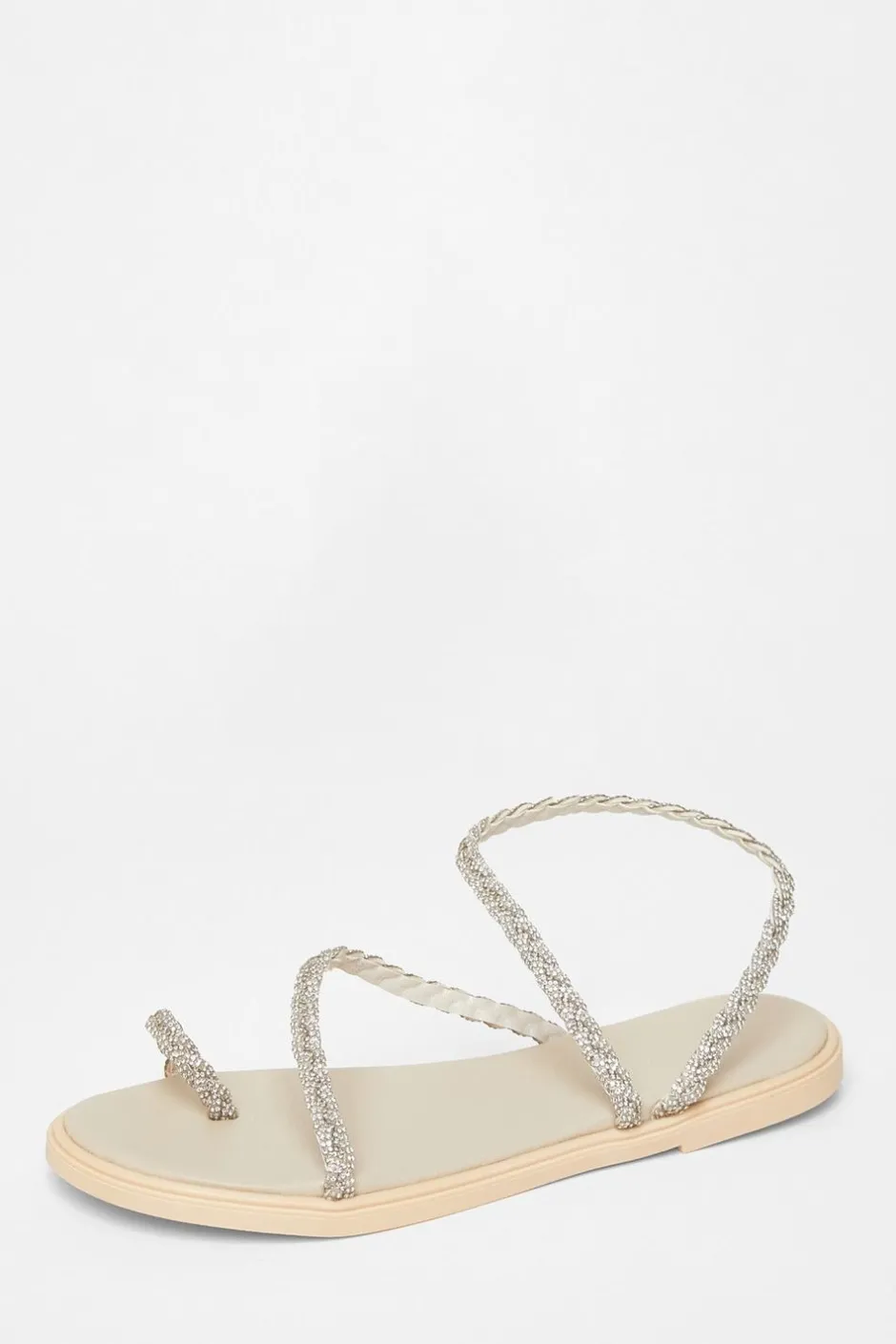Quiz Diamante Pleated Flat Sandals Beige Online