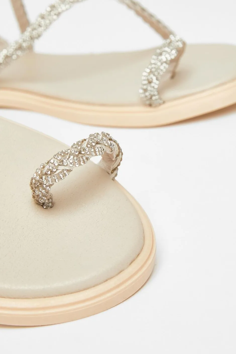 Quiz Diamante Pleated Flat Sandals Beige Online