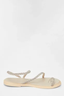 Quiz Diamante Pleated Flat Sandals Beige Online