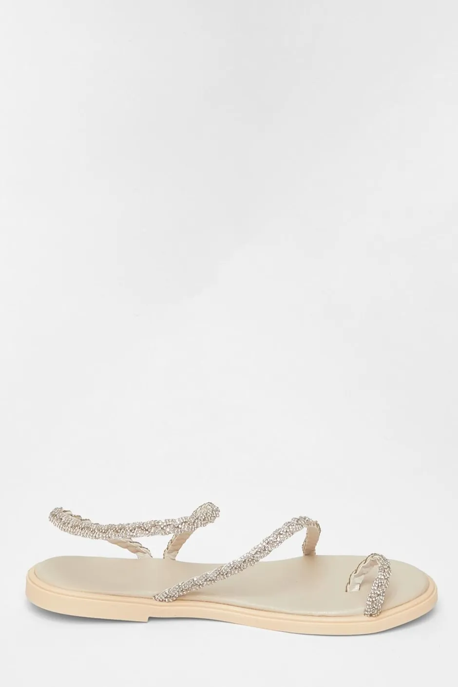 Quiz Diamante Pleated Flat Sandals Beige Online