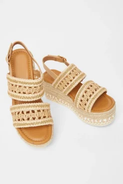 Quiz Beige Double Strap Flatform Sandals Online