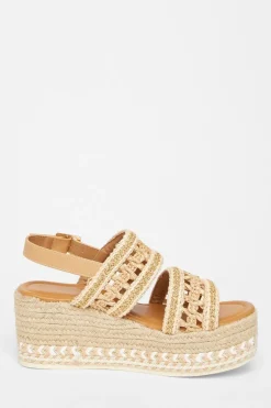 Quiz Beige Double Strap Flatform Sandals Online