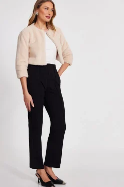 Quiz Faux Fur Crop Sleeve Cape Beige Clearance
