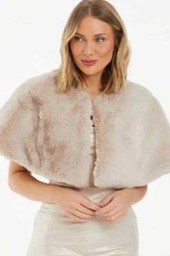 Quiz Faux Fur Wrap Beige