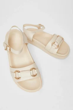 Quiz Beige Faux Leather Flatform Sandals Discount