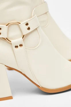 Quiz Faux Leather Knee High Boots Beige Outlet