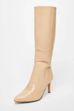 Quiz Beige Faux Leather Knee High Boots Sale