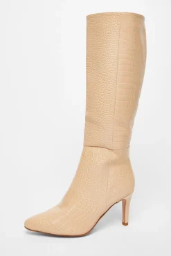 Quiz Beige Faux Leather Knee High Boots Sale