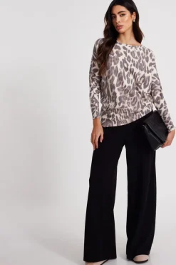 Quiz Beige Knit Leopard Print Jumper Best
