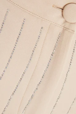 Quiz Beige Pinstripe Embellished Wide Leg Trousers Hot