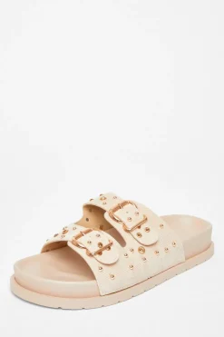 Quiz Beige Studded Flat Sandals Outlet