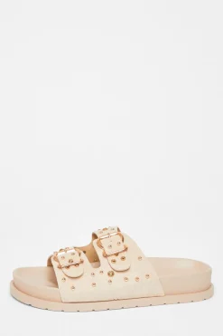 Quiz Beige Studded Flat Sandals Outlet