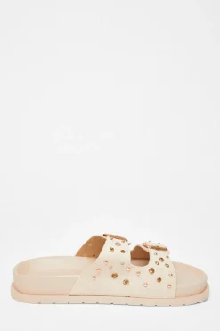 Quiz Beige Studded Flat Sandals Outlet