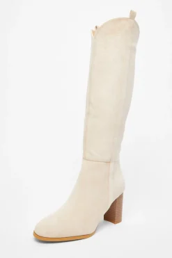 Quiz Western Knee High Boots Beige New
