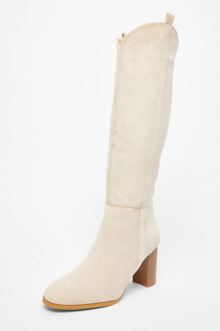 Quiz Western Knee High Boots Beige New
