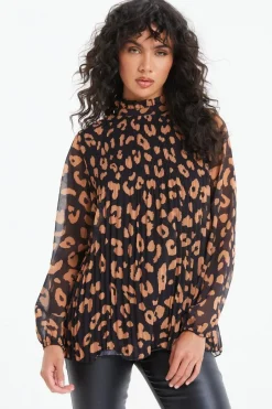 Quiz Black Animal Print Chiffon Blouse Outlet
