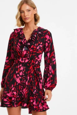 Quiz Black Animal Print Wrap Skater Dress Hot