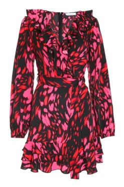 Quiz Black Animal Print Wrap Skater Dress Hot