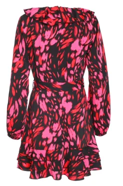 Quiz Black Animal Print Wrap Skater Dress Hot