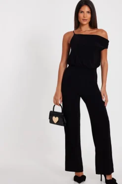 Quiz Asymmetric Draped Jumpsuit Black Online