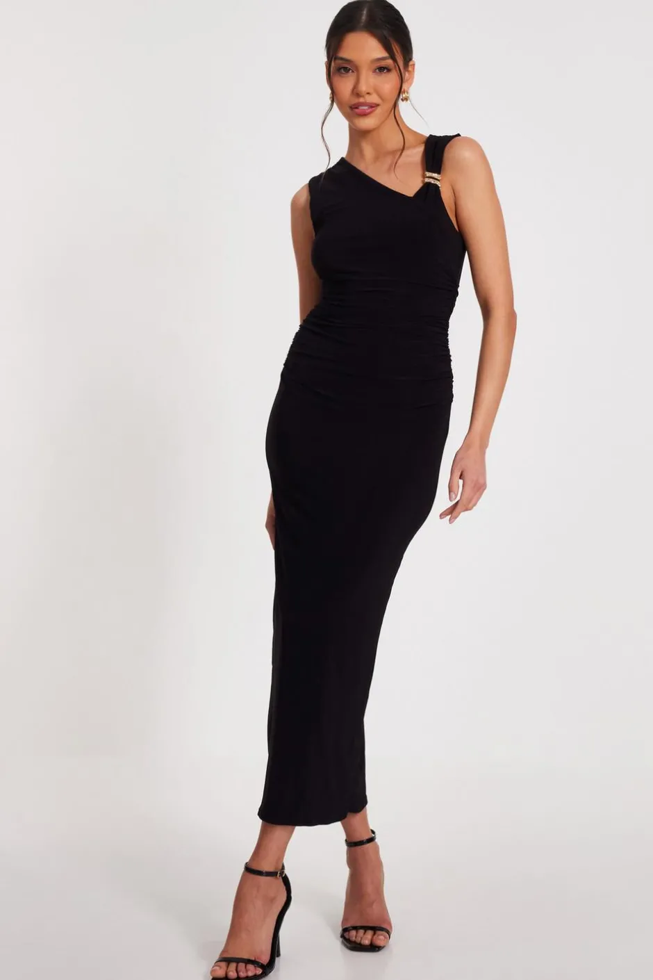 Quiz Black Asymmetric Midaxi Dress Outlet