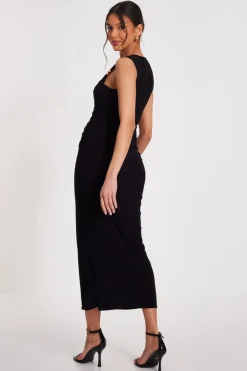 Quiz Black Asymmetric Midaxi Dress Outlet