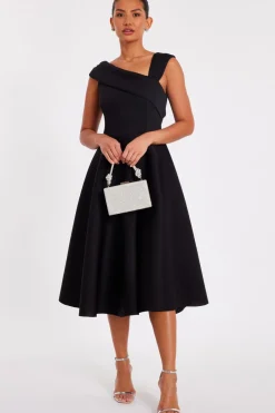 Quiz Asymmetric Midi Dress Black Hot