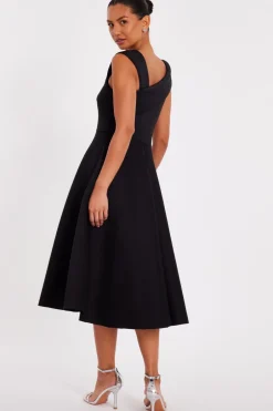 Quiz Asymmetric Midi Dress Black Hot